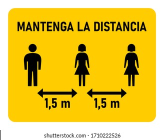 Mantenga La Distancia ("Keep the Distance" in Spanish) Social Distancing 1,5 Meters Instruction Icon against the Spread of the Novel Coronavirus Covid-19. Vector Image.