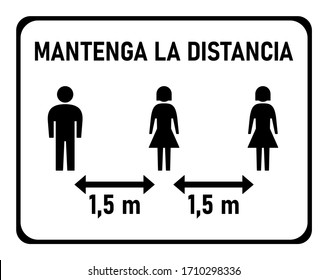 Mantenga La Distancia ("Keep the Distance" in Spanish) Social Distancing 1,5 Meters Instruction Icon against the Spread of the Novel Coronavirus Covid-19. Vector Image.