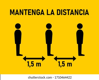 Mantenga La Distancia ("Keep the Distance" in Spanish) Social Distancing 1,5 Meters Instruction Icon against the Spread of the Novel Coronavirus Covid-19. Vector Image.