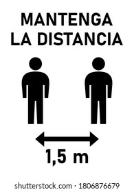 Mantenga La Distancia ("Keep the Distance" in Spanish) Social Distancing 1,5 Meters Instruction Icon against the Spread of the Novel Coronavirus Covid-19. Vector Image.