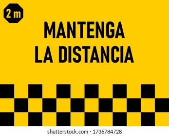 Mantenga La Distancia ("Keep Your Distance" in Spanish) 2 m or 2 Meters Rectangular Social Distancing Floor Marking Sticker Icon with an Aspect Ratio of 4:3. Vector Image.