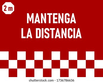 Mantenga La Distancia ("Keep Your Distance" in Spanish
) 2 m or 2 Meters Rectangular Social Distancing Floor Marking Sticker Icon with an Aspect Ratio of 4:3. Vector Image.