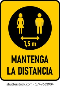 Mantenga La Distancia ("Keep Your Distance" in Spanish) 1,5 m or 1,5 Meters Vertical Rectangular Social Distancing Instruction Icon with an Aspect Ratio of 3:4 and Rounded Corners. Vector Image.