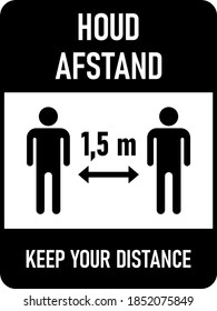 Mantenga La Distancia ("Keep Your Distance in Spanish) 1,5 m or 1,5 Meters Vertical Bilingual Spanish-English Social Distancing Icon with an Aspect Ratio of 3:4. Vector Image.