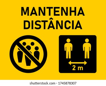 Mantenha Distancia ("Keep Your Distance" in Portuguese) Social Distancing 2 m or 2 Metres Instruction Icon against the Spread of the Novel Coronavirus Covid-19. Vector Image.