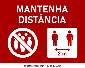 Mantenha Distancia ("Keep Your Distance" in Portuguese) Social Distancing 2 m or 2 Metres Instruction Icon against the Spread of the Novel Coronavirus Covid-19. Vector Image.