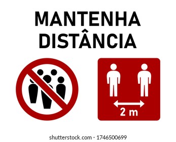 Mantenha Distancia ("Keep Your Distance" in Portuguese) Social Distancing 2 m or 2 Metres Instruction Icon against the Spread of the Novel Coronavirus Covid-19. Vector Image.