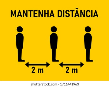 Mantenha Distância ("Keep Your Distance" in Portuguese) Social Distancing in a Queue Instruction Icon. Vector Image.