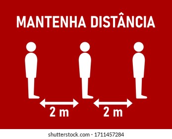 Mantenha Distância ("Keep Your Distance" in Portuguese) Social Distancing in a Queue Instruction Icon. Vector Image.