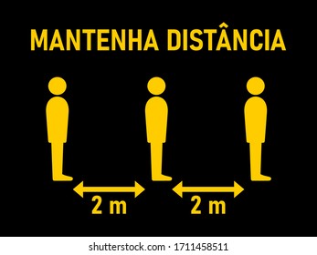 Mantenha Distância ("Keep Your Distance" in Portuguese) Social Distancing in a Queue Instruction Icon. Vector Image.