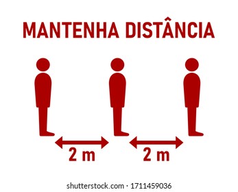 Mantenha Distância ("Keep Your Distance" in Portuguese) Social Distancing in a Queue Instruction Icon. Vector Image.