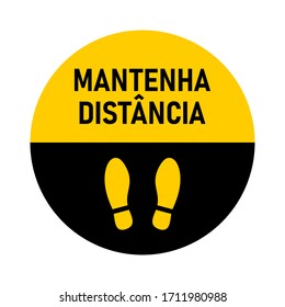 Mantenha Distância ("Keep Your Distance" in Portuguese) Round Floor Marking Shoeprints Social Distancing Instruction Icon. Vector Image.