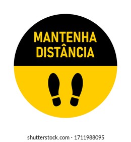 Mantenha Distância ("Keep Your Distance" in Portuguese) Round Floor Marking Shoeprints Social Distancing Instruction Icon. Vector Image.