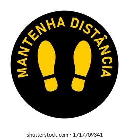 Mantenha Distância ("Keep Your Distance" in Portuguese) Round Floor Marking Shoeprints Social Distancing Instruction Icon. Vector Image.