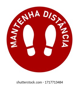 Mantenha Distância ("Keep Your Distance" in Portuguese) Round Floor Marking Shoeprints Social Distancing Instruction Icon. Vector Image.