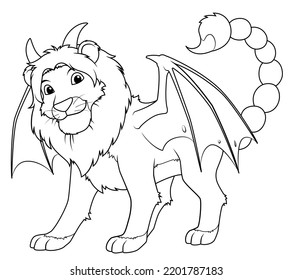 Manticore Cartoon Illustration - BW