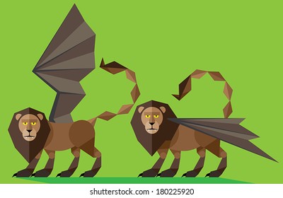 Manticore - illustratiorn Flat vector illustration of terrible lion monster - manticore