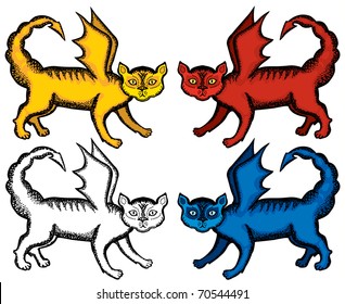 Manticore kittens - cute monsters. Each image on it's own layer.