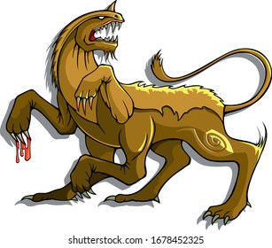 Manticore, a mythical creature, fantasy beast, vector illustration