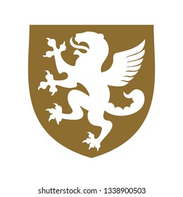 Manticore on a gold shield, heraldic image, vector