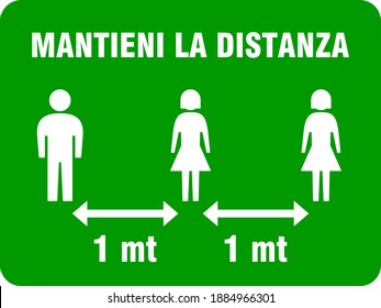Mantieni La Distanza ("Keep Your Distance" in Italian) 1 mt or 1 Meter Horizontal Social Distancing Instruction Icon with an Aspect Ratio of 4:3 and Rounded Corners. Vector Image.