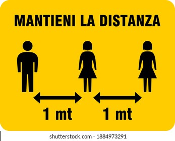 Mantieni La Distanza ("Keep Your Distance" in Italian) 1 mt or 1 Meter Horizontal Social Distancing Instruction Icon with an Aspect Ratio of 4:3 and Rounded Corners. Vector Image.