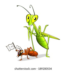Mantis and Ant Rendered Cartoon Mascot Organic Anti-Pesticide Biologic