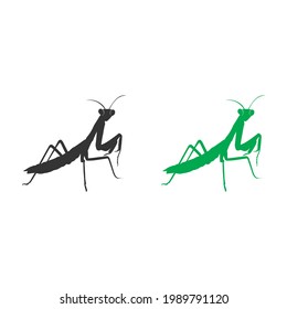 Mantis black and green silhouette vector on a white background