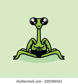 Mantis Cartoon Mascot Vector Design Flat Cute Smile Expression Green Animal