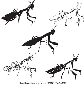 mantis, graphic linear stylized vector image of an insect, the skeleton of a mantis