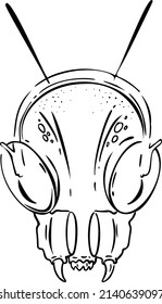 Mantis Head Headphones hand draw vector illustration