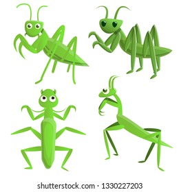 Mantis icons set. Cartoon set of mantis vector icons for web design