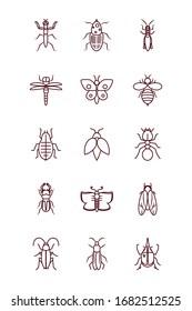 mantis and insect concept icon set over white background, line style, vector illustration