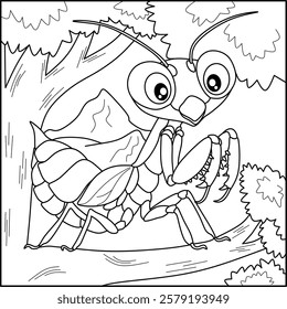 Mantis line art for coloring book with simple background
