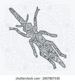Mantis Mandala. Vintage decorative elements. Oriental pattern, vector illustration.