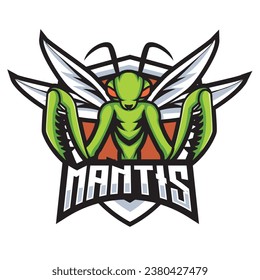 logotipo de mascota mantis e ilustración de concepto de juego deportivo
