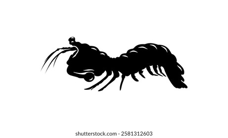 Mantis shrimp symbol, black isolated silhouette