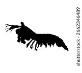 Mantis shrimps sea mantises solid black vector icon on white. Top most popular shellfish and crustaceans. Vector EPS 10. 3d. For any platform action promotion and advertising mockup. For your project