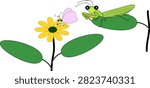 A mantis sneaking up from behind on a butterfly sipping flower nectar