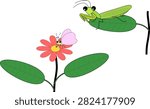 A mantis sneaking up from behind on a butterfly sipping flower nectar