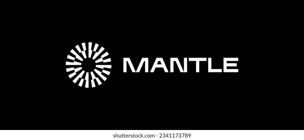 Mantle el símbolo MNT de criptodivisa, logotipo de criptografía en fondo aislado con texto.