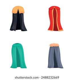 Mantle icons set cartoon vector. Cloak of various color. Clothing item