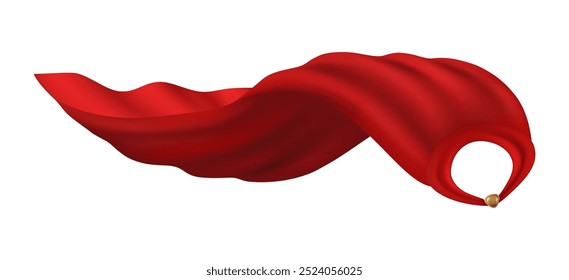 Mantle of superhero, red cape fantasy accessory cloak waving in wind. Vector magic satin cloth, superpower apparel icon. Vector hero costume, flowing and flying carnival vampire cloth