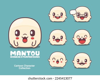 Caricatura de Mantou. ilustración vectorial de comida china con diferentes expresiones