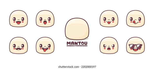 Mantou cartoon. food vector illustration. icon, expression.