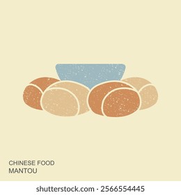 Mantou Chinese steamed bun. Mantou with condensed milk cartoon vector. Chinese food in retro style