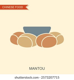 Mantou Chinese steamed bun. Mantou with condensed milk cartoon vector. Chinese food icon. Vector Illustration