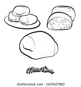 Mantou food sketch separated on white. Vector drawing of Bun, usually known in China. Food illustration series.