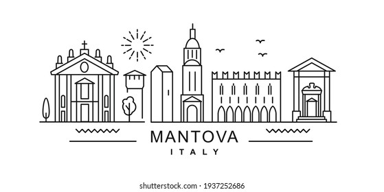 Mantova minimal style City Outline Skyline with Typographic. Vector cityscape with famous landmarks. Illustration for prints on bags, posters, cards. 