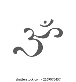 Mantra Om or Aum symbol of divine Trimurti (triad) of Brahma, Vishnu and Shiva. Sacred sound, primordial mantra, word of power, pictogram. Hand-drawn sign of yoga, meditation. Vector 